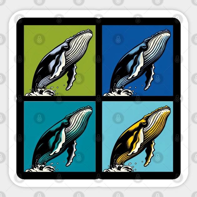 Vibrant Ocean Spectacle: Pop Art Whale Extravaganza Sticker by PawPopArt